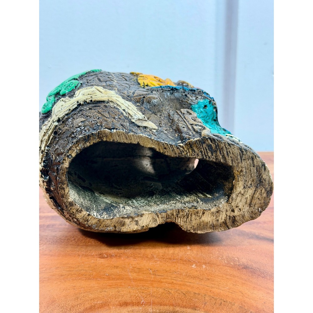 Aztec Mayan Skull Resin Sculpture Calavera Folk Art Day of the Dead Turquoise - Picture 9 of 14